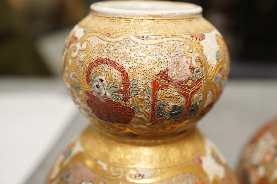 A pair of Japanese Satsuma double gourd-shaped miniature vases, early 20th century